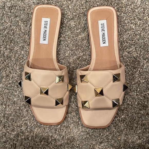 Steve Madden Huro Slides Sandals Gold Studs Slip - Picture 5 of 5